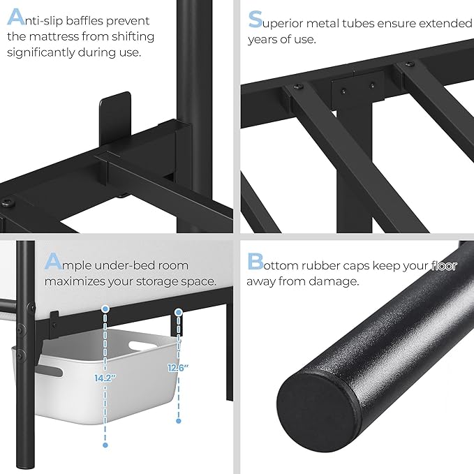 Yaheetech Queen Size Metal Platform Bed Frame with Simple Headboard and Footboard, Mattress Foundation for Under Bed Storage, Steel Slat Support, No Box Spring Needed, Easy Assembly, Black