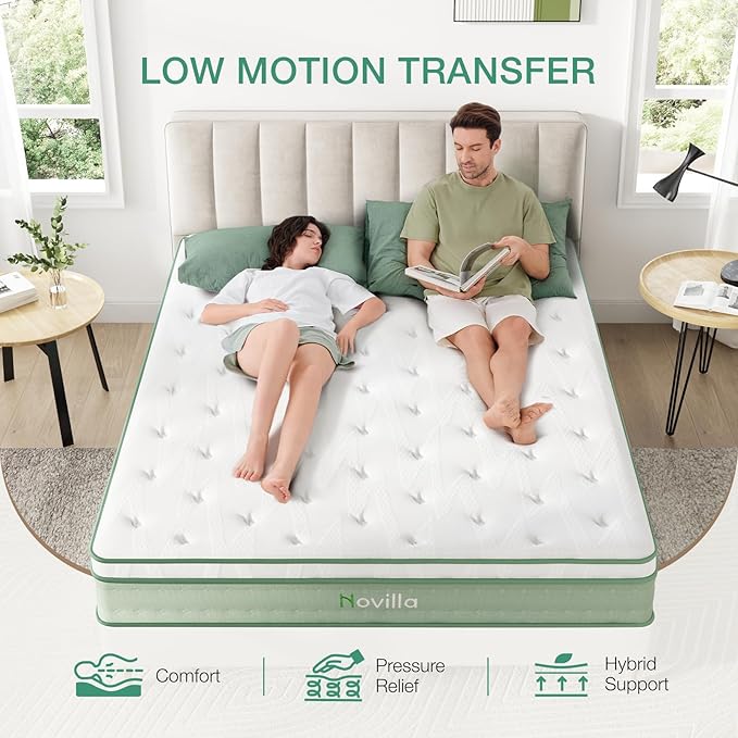 Novilla 10 Inch King Size Mattress, Medium Firm Hybrid Mattress with Certified Safe Foam & Individually Wrapped Pocket Coils Innerspring for Cozy Sleep, Motion Isolation