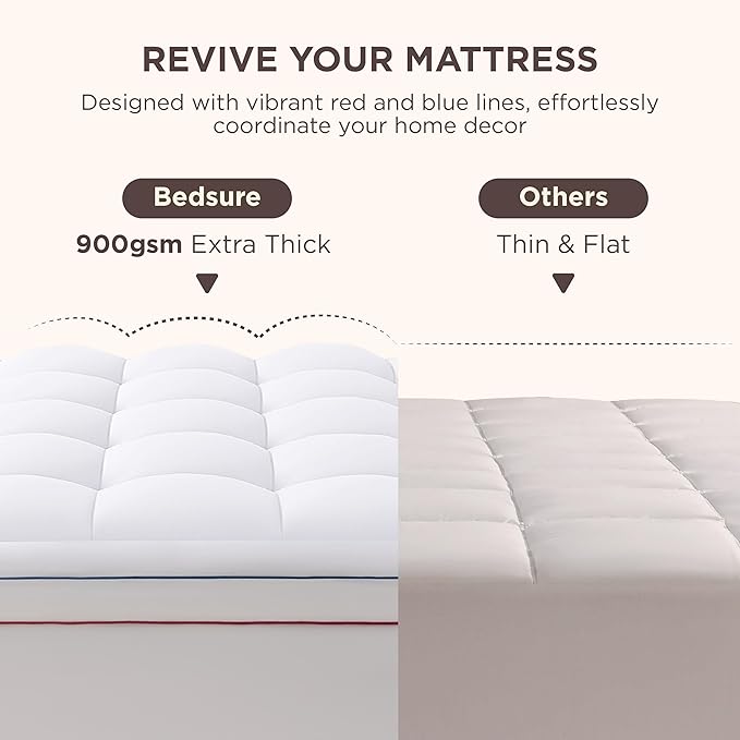 Bedsure Twin Mattress Topper - Pillow Top Mattress Pad Cover with Deep Pocket Fits up to 21 Inches, Plush Soft Bed Topper for Back Pain Relief, Overfilled with Down Alternative Filling, White