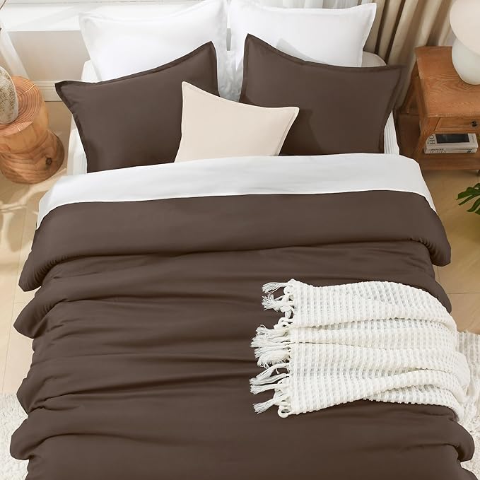 Litanika Comforters Chocolate Oversized Queen Size, 3 Pieces Lightweight Solid Bedding Set & Collections, All Season Fluffy Bed Set (98x98In Comforter & 2 Pillowcases)