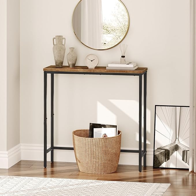 HOOBRO Narrow Console Table, 29.5" Small Entryway Table, Thin Sofa Side Display Table, for Hallway, Bedroom, Living Room, Foyer, Rustic Brown and Black BF75XG01