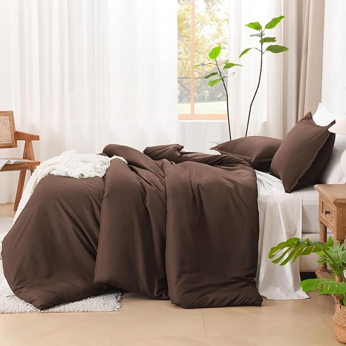 Litanika Comforters Brown Super King Size, 3 Pieces Lightweight Solid Bedding Set & Collections, All Season Fluffy Bed Set (120x120In Comforter & 2 Pillowcases)