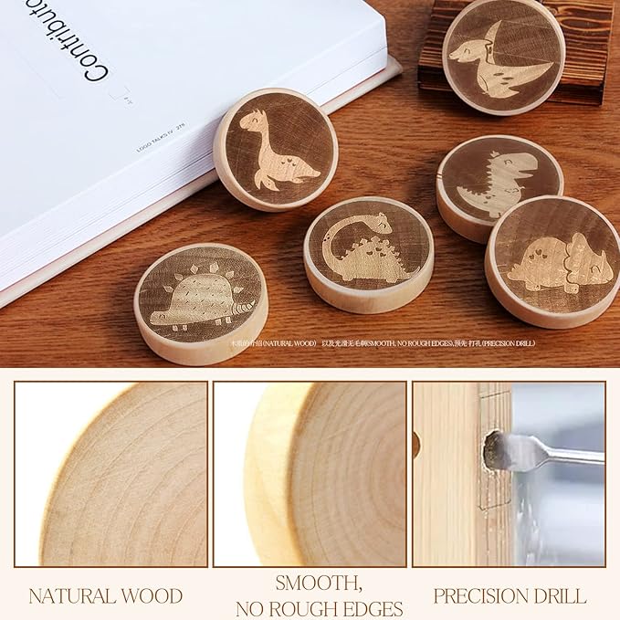 12 Pack Dinosaur Dresser Knobs 40MM/1.57" Wooden Cartoon Animal Cabinet Knob Kids Dresser Knobs Handle Drawer Knobs for Nursery
