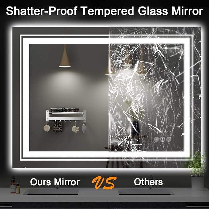 39x31 LED Bathroom Mirror with Front and Backlight, Dimmable Lighted Bathroom Vanity Mirror with Anti-Fog, Memory Function,Tempered Glass(Horizontal/Vertical)