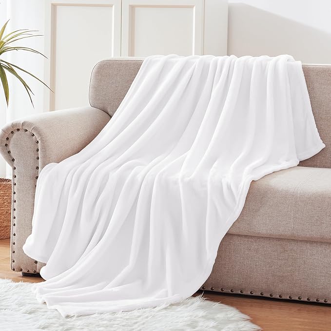 Exclusivo Mezcla Fleece Throw Blanket for Couch, Sofa, 300GSM Super Soft and Warm Blankets, Pure White Throw All Season Use, Cozy, Plush, Lightweight, 50x60 Inches