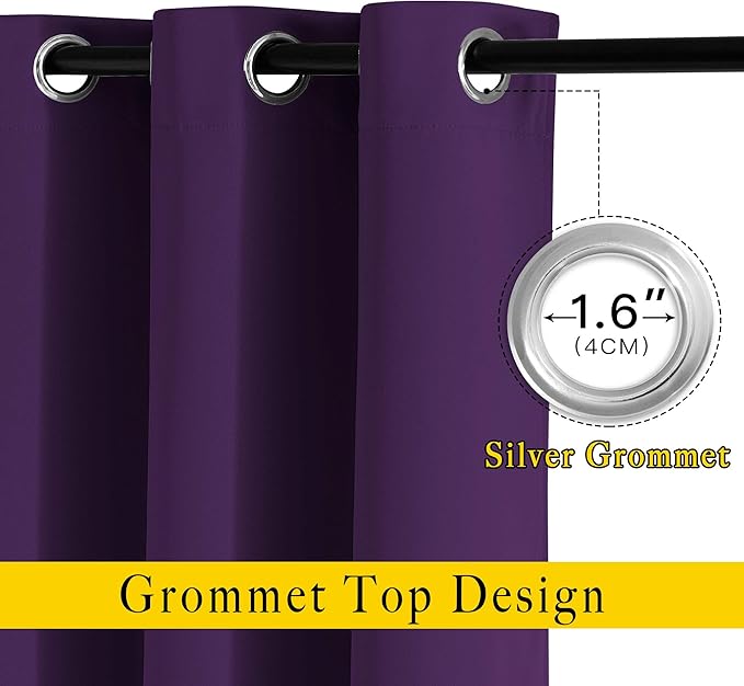 NICETOWN Room Darkening Curtains for Room Divider, Grommet Thermal Curtains Light & Sound Reducing Window Treatments for Sliding Glass Door, W66 x L118, Royal Purple, 2 Panels