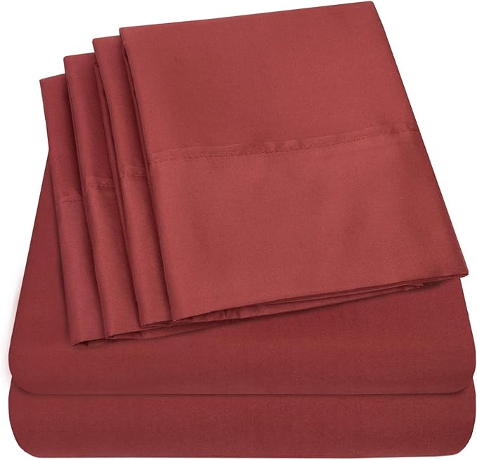 Queen Sheets Burgundy - 6 Piece 1500 Supreme Collection Fine Brushed Microfiber Deep Pocket Queen Sheet Set Bedding - 2 Extra Pillow Cases, Great Value, Queen, Burgundy