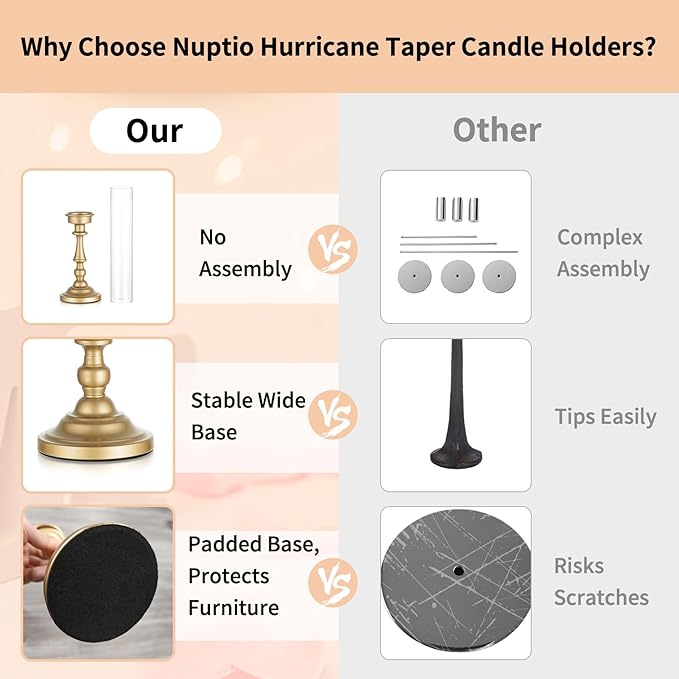 NUPTIO Gold Candlestick Holders Bulk: Set of 6 Tall Hurricane Glass Taper Candleholders - Vintage Candles Stick Stand for Wedding Bridal Shower Birthday Party Centerpiece Decor