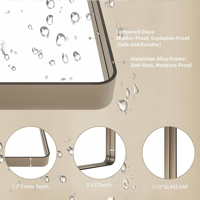 LOAAO 72”X32” Bronze Bathroom Mirrors for Vanity, Rounded Rectangle Brushed Bronze Metal Frame Mirror, Anti-Rust, Tempered Glass, Hangs Horizontally or Vertically