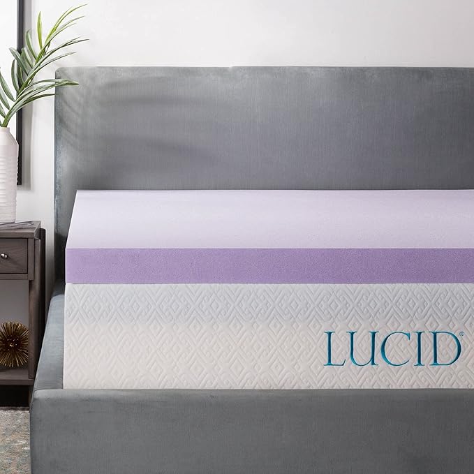 LUCID 3 Inch Lavender Infused Memory Foam Mattress Topper, Full Size – Ventilated Design – Pressure Relieving Bed Topper - Mattress Pad – CertiPur Certified