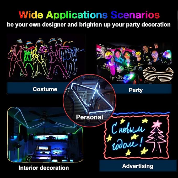 MaxLax EL Wire Red, 16.4ft/5m Portable Battery Pack Neon Light Strip 360° Cuttable Glowing Rope Lights for Parties, Halloween, DIY Decoration