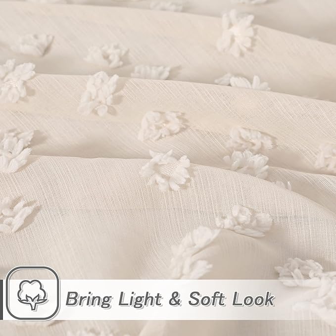 MYSKY HOME Pom Pom Beige Sheer Curtains for Bedroom Girls Room Curtains 108 Inches Long for Nursery Kids Light Filtering Boho Window Drapes, Rod Pocket, 38" Wide, 2 Panels