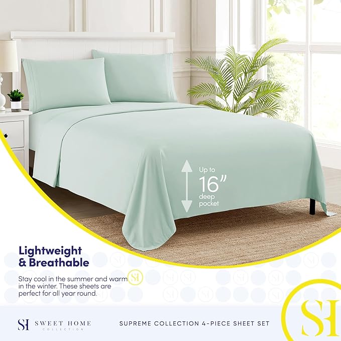 Full Size Sheet Sets - Breathable Luxury Sheets with Full Elastic & Secure Corner Straps Built In - 1800 Supreme Collection Extra Soft Deep Pocket Bedding Set, Sheet Set, Full, Mint