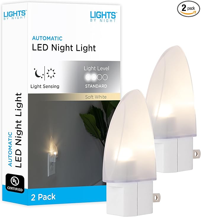 Lights by Night LED Night Light, Plug-in, Dusk to Dawn Sensor, Warm White, UL-Certified, Energy Efficient, Ideal Nightlight for Bedroom, Bathroom, Nursery, Hallway, Kitchen, 11376