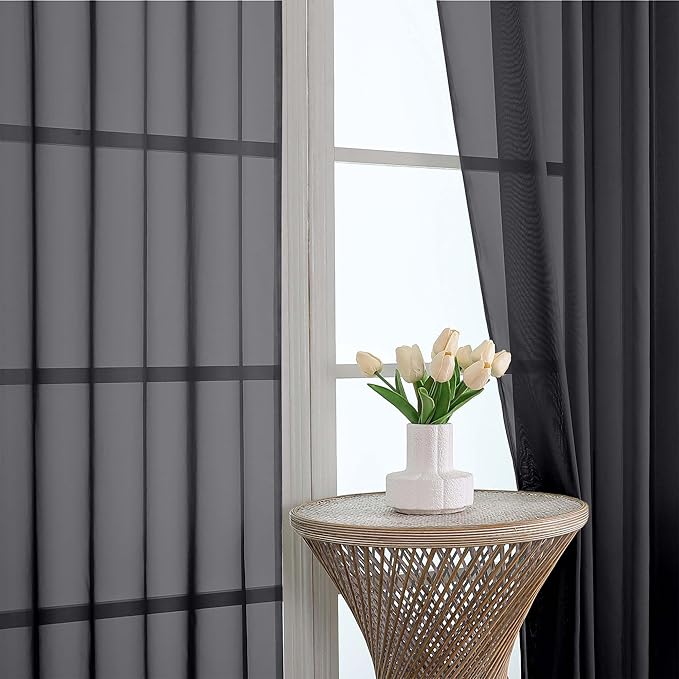 OWENIE Extra Long Black Sheer Curtains 144 inch 2 Panels Set, Translucent Backdrop Window Scarf Drapes for Canopy Bed/Wedding/Living Room/Anniversary, 12FT Length, Each 59Wx144L in, 2PCS