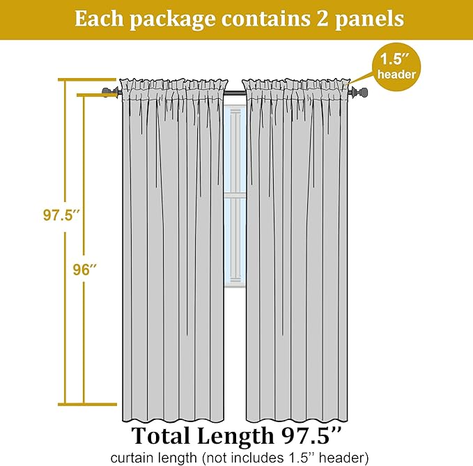 OWENIE Linen Blend Sheer Curtains 96 inch Long 2 Panels Set for Bedroom/Living Room, Natural Farmhouse Sheer Cutain Rod Pocket Farmhouse Drapes,2 Pcs Each 40" W x 96" L