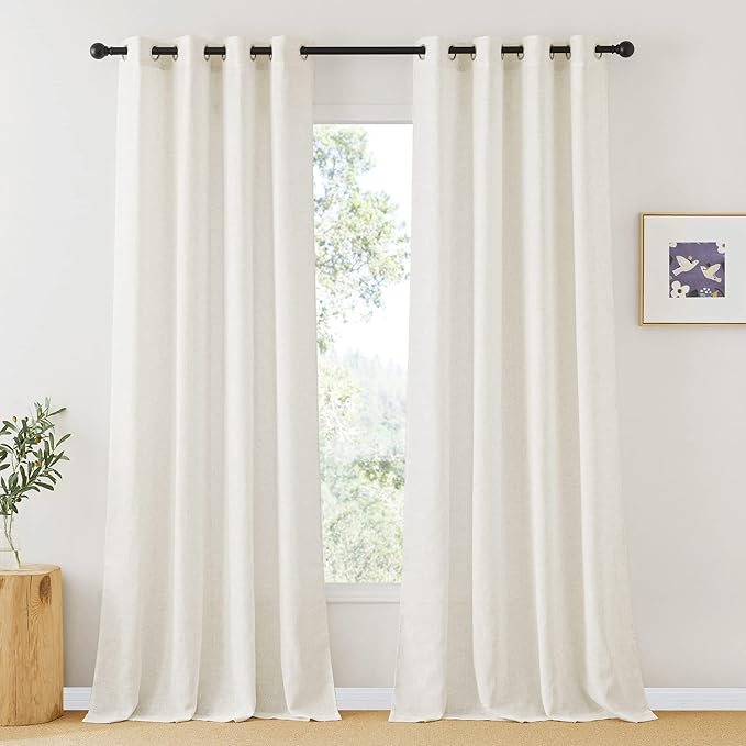 RYB HOME Linen Sheer Curtains - 108 inches Extra Long Semi Sheer Grommet Boho Curtains for Living Room Bedroom Farmhouse Canopy Bed Dining, W 52 x L 108, Set of 2, Linen