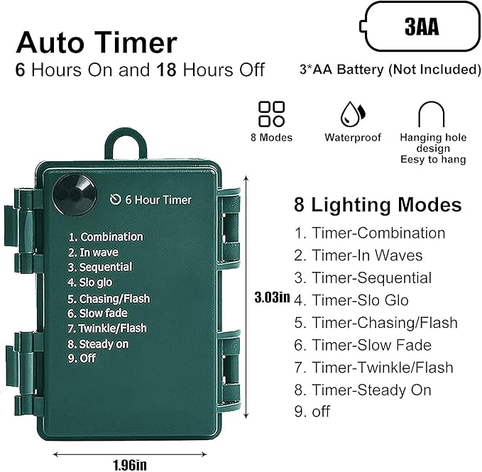 Christmas Light, 33ft 100 LED Battery Operated String Lights with Auto Timer & 8 Modes, Green Wire Outdoor Waterproof String Lights for Outdoor and Indoor Christmas Decor – Warm White