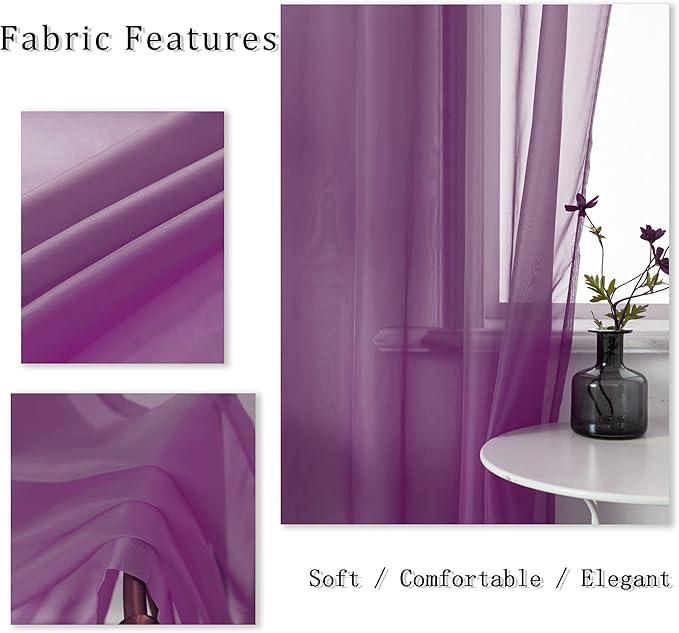 DUALIFE Purple Curtains 120 Inches Extra Length for Bedroom Set of 2 Panels Grommet Window Semi Voile Drapes Dark Purple Sheer Curtains for Kids Girls Bedroom Decor 52x120 Inch Long10 FT Royal Purple