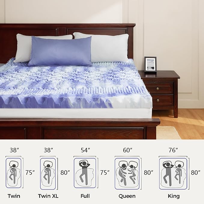Dreamsmith 3 Inch 7-Zone Twin XL Memory Foam Mattress Topper, Cooling Gel Infused Foam Mattress Pad, Twin XL Size Bed, CertiPUR-US Certified, Dorm Room Essentials