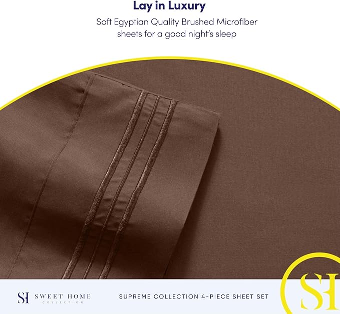 California King Sheet Sets - Breathable Luxury Sheets with Full Elastic & Secure Corner Straps Built In - 1800 Supreme Collection Cal King Deep Pocket Bedding Set, Sheet Set, California King, Brown
