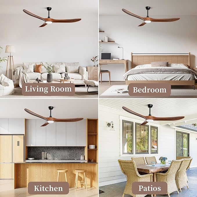 Obabala Ceiling Fans with Lights and Remote, 70inch Outdoor Ceiling Fan 3 Solid Wood Blades Fan with 3 Downrods for Patios, Modern Ceiling Fan with Noiseless Reversible DC Motor (Solid Wood, 70in)