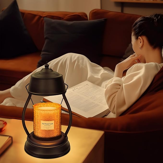 Candle Warmer Lamp, Dimmable Candle Warmer Lantern with Timer, Birthday Gifts for Women Mom, Dad and Fathers, House Warming Gifts, Black Large Lantern Candle Lamp for New Home Bedroom Decor