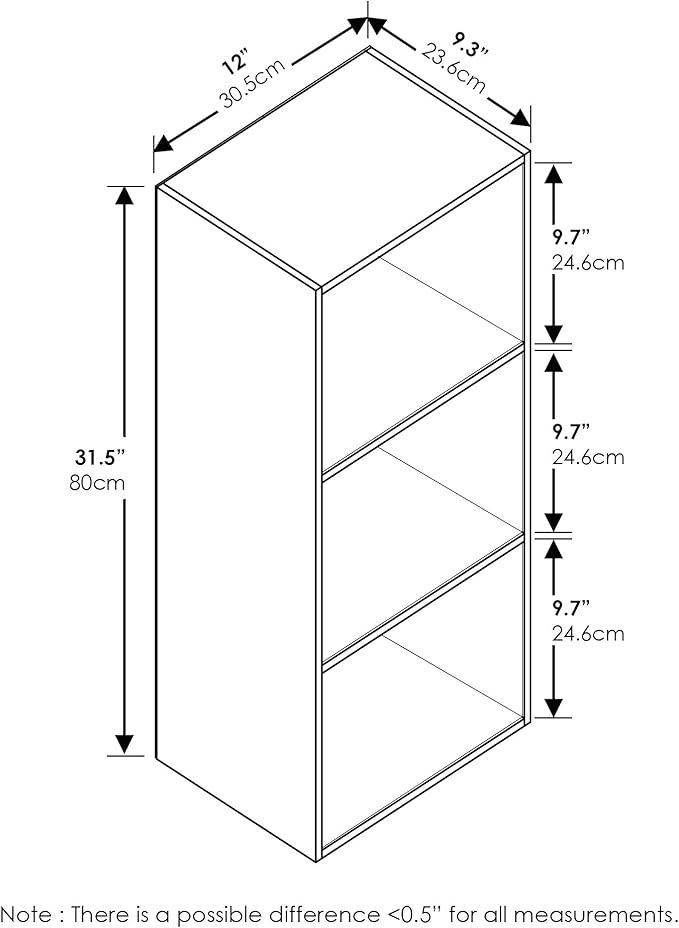 Furinno LUDER Book Shelf, 3-Cube Bookshelf, Bookcase, 9.3" x 12" x 31.5", for Living Room, Bedroom, Home Office, White/Green