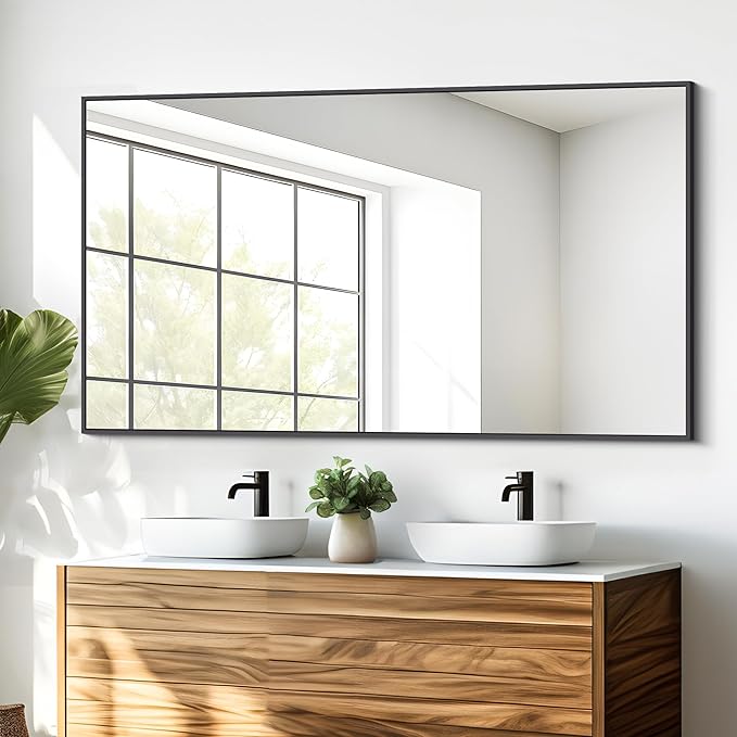 Black Bathroom Mirror for Wall, 30x50 Inch Rectangle Mirrors with Metal Frame, Modern Vanity Wall Mirror Decor for Entryway Hangs, Bathroom Living Room Horizontal or Vertical