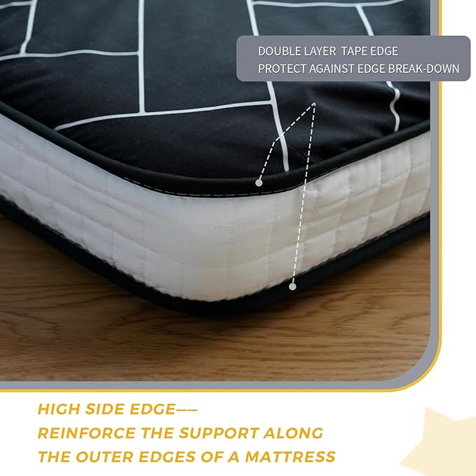 MAXYOYO Black Geometric Pattern Futon Mattress, Japanese Floor Mattress Quilted Bed Mattress Topper, Extra Thick Folding Sleeping Pad Breathable Floor Lounger Guest Bed for Camping Couch, Twin