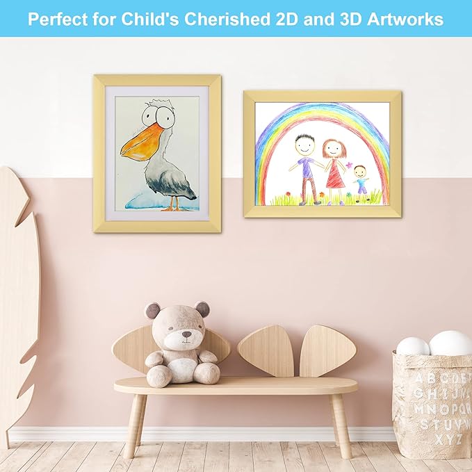 [3 Pack] Kids Art Frames, 10x12.5 Front Opening Kids Artwork Frames Changeable, Displays 8.5x11 With Mat and 10x12.5 Without Mat, Holds 50 Pcs, for 3D Picture, Crafts, Children Drawing, Hanging Art, Portfolio Storage