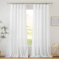 RYB HOME White Curtains & Drapes - Linen Textured Semi Sheer Curtains Privacy Panels for Living Room Bedroom Dining Bathroom Farmhouse Large Bay Window Decor, W 70 x L 95, 2 Pcs