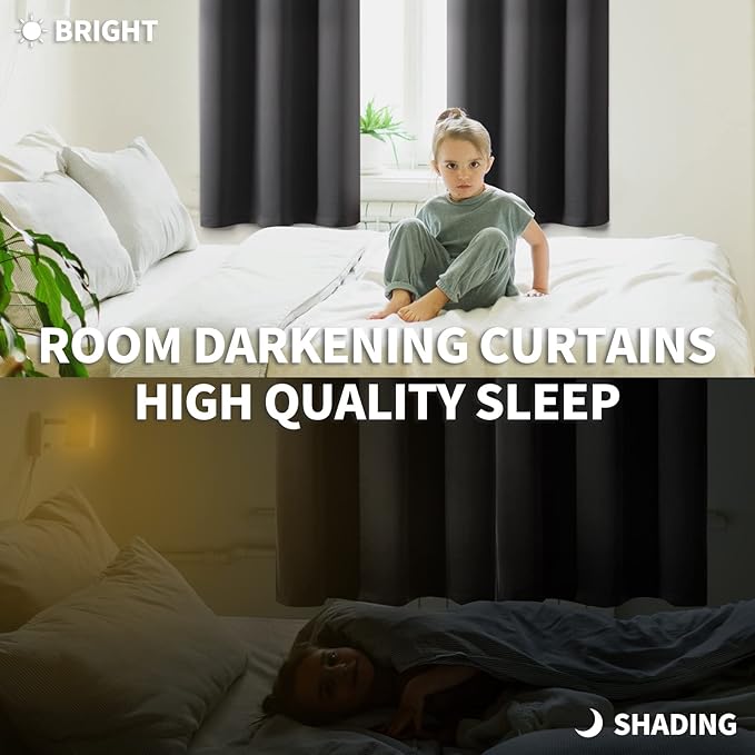 BGment Blackout Curtains for Bedroom - Grommet Thermal Insulated Room Darkening Curtains for Living Room, Set of 2 Panels, Each 55 x 96 Inch, Dark Grey