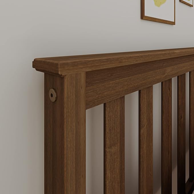 Max & Lily Queen Bed Frame with Slatted Headboard, Solid Wood Platform Bed for Kids, No Box Spring Needed, Easy Assembly, Walnut