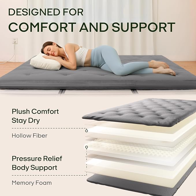 ZonLi Japanese Floor Futon Mattress Twin Size 75"x 39", 100% Cotton Cover 2.5'' Thicken Tatami Mattress, Foldable Sleeping Pad, Portable Dormitory Tatami Mat (Grey)