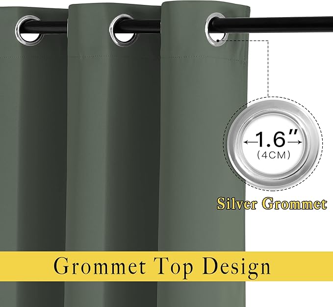 NICETOWN Dark Mallard Curtains 96 inches Long, Grommet Thermal Insulated Blackout Curtains Privacy Window Treatments for Boys Room/Living Room, W46 x L96, 2 Panels