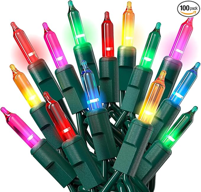 PREXTEX Christmas String Lights with Green Wire - 100 Count, 20 Ft Multicolored Christmas Tree Lights for Xmas Decorations Indoor and Outdoor - Warm Fairy String, Ideal for Patios, Fences, Holidays