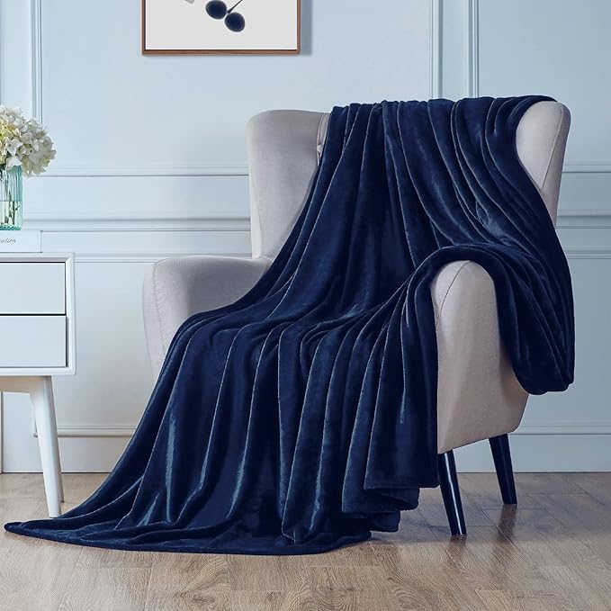 Walensee Navy Blue Fleece Blanket Plush Throw Fuzzy Lightweight (Throw Size 50x60 Navy Blue) Super Soft Microfiber Dark Blue Flannel Blankets for Couch, Bed, Sofa Ultra Warm and Cozy for All Seasons