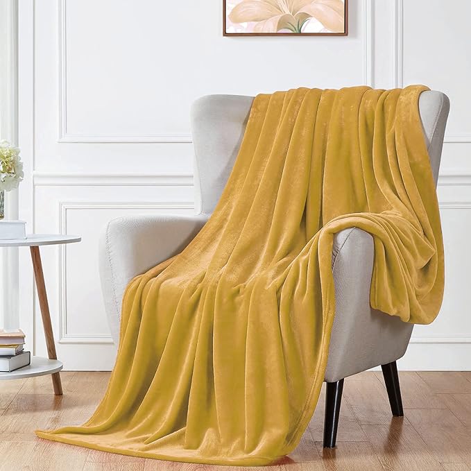 Walensee Fleece Blanket Plush Throw Fuzzy Lightweight (Queen Size 90x90 Honey Gold) Super Soft Microfiber Flannel Blankets for Couch, Bed, Sofa Ultra Luxurious Warm and Cozy for All Seasons