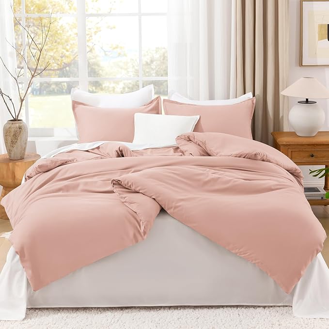 Litanika Pink Queen Size Comforter Set, 3 Pieces Blush Plain Bedding Comforter Set, All Season Bed Set (90x90In Comforter & 2 Pillowcases)