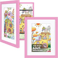 KINLINK 8.5x11 Kids Art Frames Set of 2, Solid Wood Kids Artwork Frames Changeable with Acrylic Front Opening Holds 150 Pictures, Art Frame for Kids Artwork with Mat or without Mat, Pink