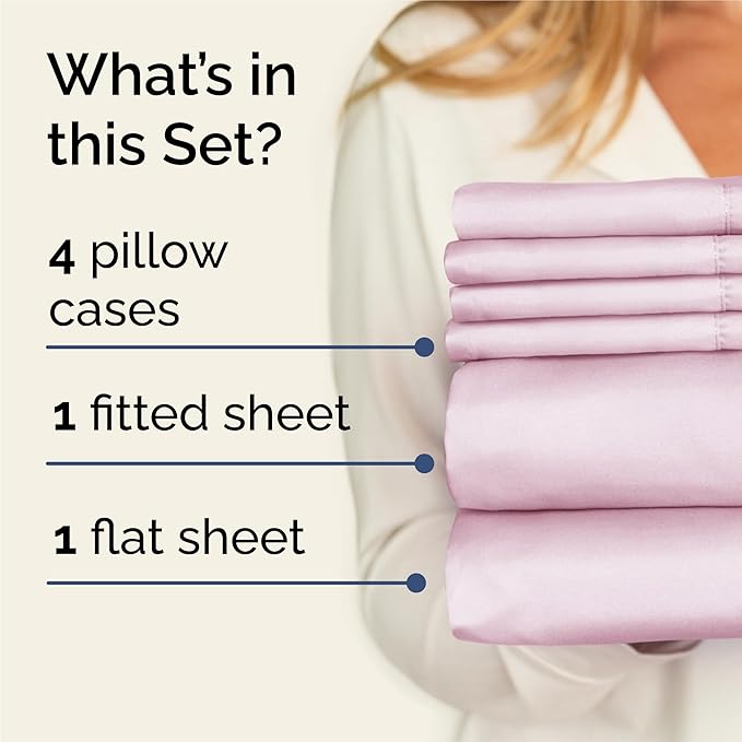 King 6 Piece Sheet Set - Comfy Breathable & Cooling - Ultra-Soft Hotel Luxury Bedding Set with 8-16 Inch Deep Pockets - 1 Flat & 1 Fitted Sheet & 4 Pillowcases - Wrinkle Free & Easy Care - Light Pink