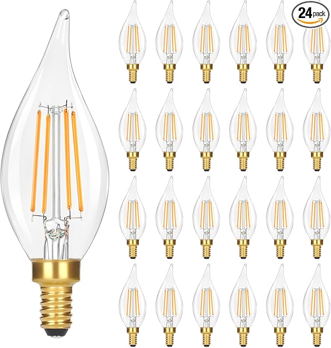 GoBright Dimmable LED Candelabra Bulbs 40W Equivalent, 24-Pack 2700K Soft Warm White E12 Chandelier Light Bulb, Vintage 4W 460LM CA10 Candle Light Bulbs for Chandeliers, Ceiling Fan, Pendant