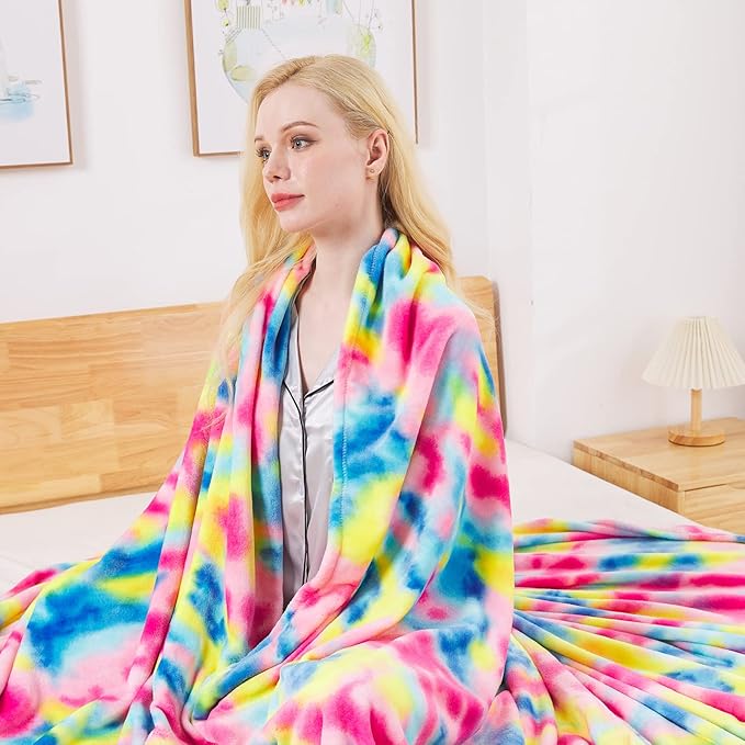 Flannel Colorful Blanket King Size for All Season - Premium Lightweight Anti-Static Super Soft Cozy Plush Rainbow Throw, Lightweight Microfiber Winter Warm Blanket 90" x 108"(Rainbow King)