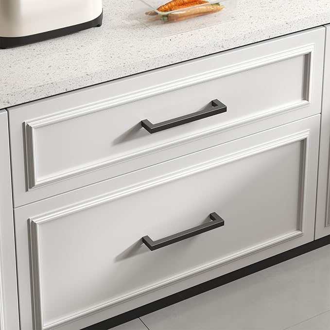 goldenwarm 60 Pack 11-1/3 Inch Black Cabinet Handles Matte Black Drawer Pulls Stainless Steel Cabinets Hardware Square Bar Modern for Kitchen Bathroom Cupboard