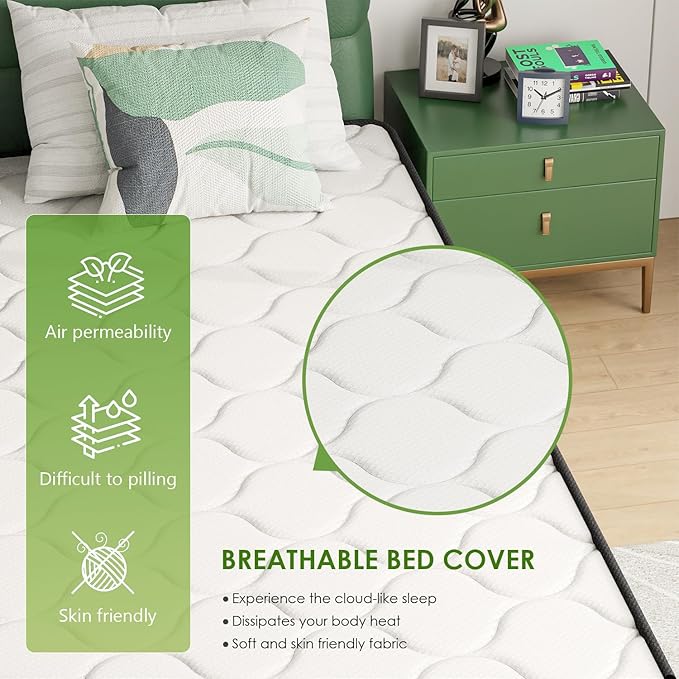 PayLessHere | 6 Inch Queen Mattress | Medium Firm Hybrid Mattress | White | with High-Density Foam and Breathable Cover | Pocket Spring Design, Pressure Relief | Bed in a Box, CertiPUR-US Certified