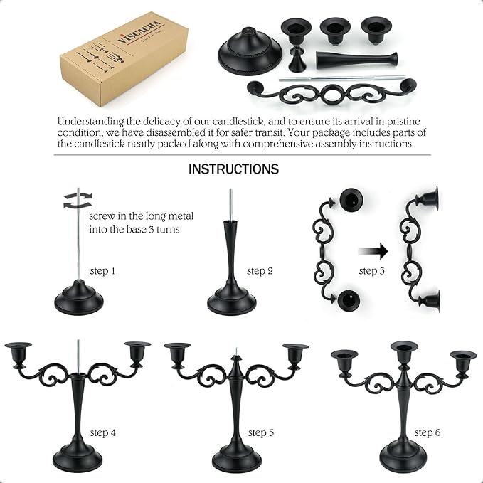 3 Candle Metal Candelabra – Candlesticks Holder for Formal Events, Wedding, Church, Holiday Décor, Halloween – Taper Candle Holder Stand Centerpiece Elegant Decoration Piece for Table,Bronze