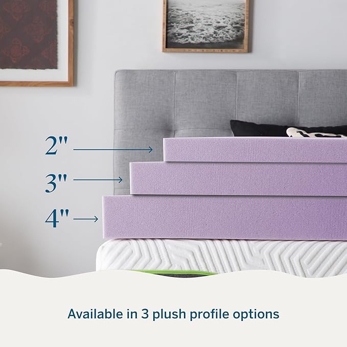 LUCID 2 Inch Lavender Infused Memory Foam Mattress Topper, King Size – Ventilated Design – Pressure Relieving Bed Topper - Mattress Pad – CertiPur Certified
