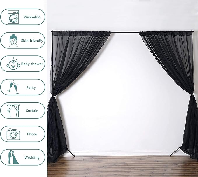Akiky Canopy for Girls Room Black Bed Curtains Elegant Sheer Curtain for Twin Full Queen King Size Bed Drapes,8 Panels Canopies with Light,Room Décor(King,Black)