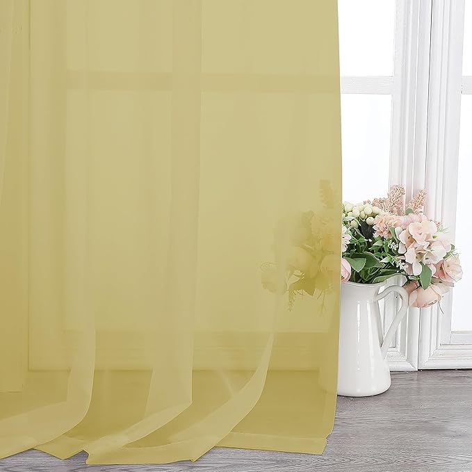 Chyhomenyc Yellow Sheer Curtains 36 inch Length 2 Panels, Light Filtering Voile Rod Pocket Short Window Curtians for Bathroom Living Room Farmhouse Small Windows, 42Wx36L inches